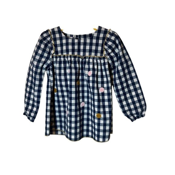 Mud Pie Other - Mud Pie Girls size 4 Navy Gingham Long Sleeve Top With Polka Dot Embroidery & Bu